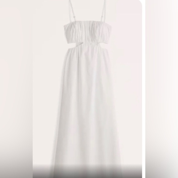 Abercrombie & Fitch White cotton side cutout smocked back Maxi Dress size XLT - Picture 2 of 6